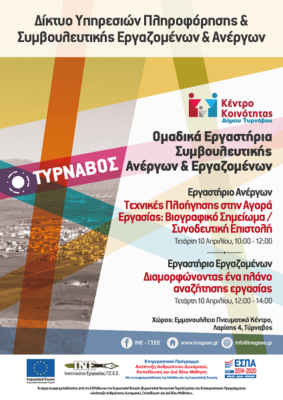 ΟΜΑΔΙΚΑ ΕΡΓΑΣΤΗΡΙΑ ΣΥΜΒΟΥΛΕΥΤΙΚΗΣ ΑΠΟ ΤΟ ΚΕΝΤΡΟ ΚΟΙΝΟΤΗΤΑΣ ΔΗΜΟΥ ΤΥΡΝΑΒΟΥ