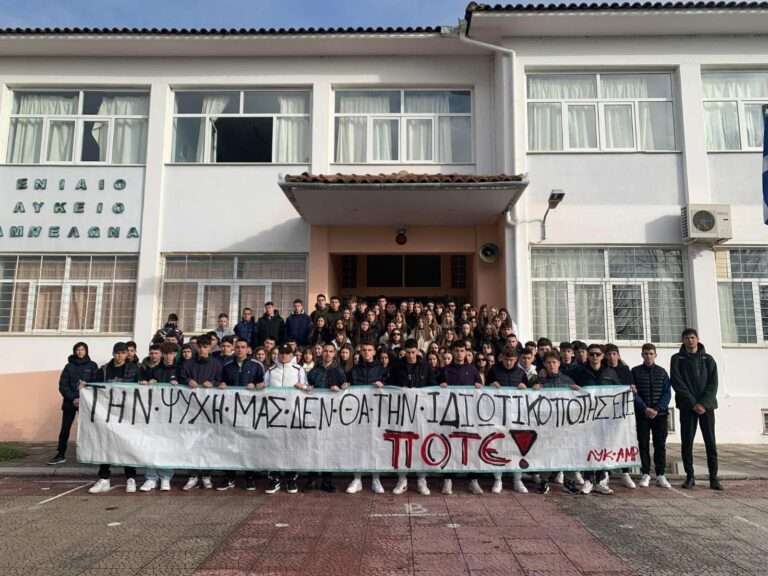 ΜΑΘΗΤΕΣ ΓΕΛ ΑΜΠΕΛΩΝΑ: ΤΗΝ ΨΥΧΗ ΜΑΣ ΔΕΝ ΘΑ ΤΗΝ ΙΔΙΩΤΙΚΟΠΟΙΗΣΕΤΕ ΠΟΤΕ
