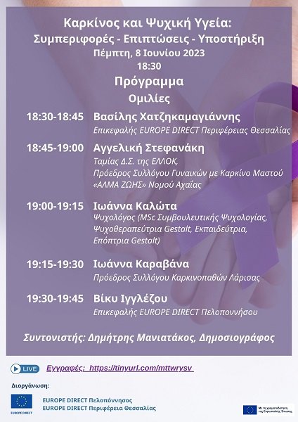 ΔΙΑΔΙΚΤΥΑΚΗ ΕΚΔΗΛΩΣΗ «ΚΑΡΚΙΝΟΣ ΚΑΙ ΨΥΧΙΚΗ ΥΓΕΙΑ: ΣΥΜΠΕΡΙΦΟΡΕΣ- ΕΠΙΠΤΩΣΕΙΣ- ΥΠΟΣΤΗΡΙΞΗ»