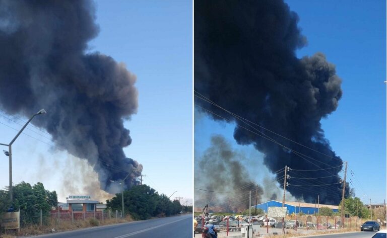 Σε εξέλιξη η πυρκαγιά στη μονάδα ανακύκλωσης – Μήνυμα του 112 για τους πυκνούς καπνούς