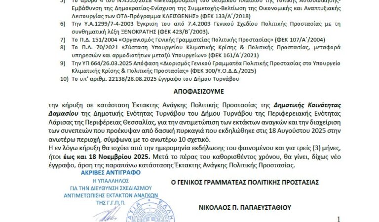 Το Δαμάσι κηρύχθηκε σε κατάσταση έκτακτης ανάγκης λόγω της πυρκαγιάς