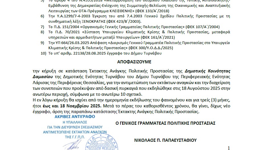 Το Δαμάσι κηρύχθηκε σε κατάσταση έκτακτης ανάγκης λόγω της πυρκαγιάς