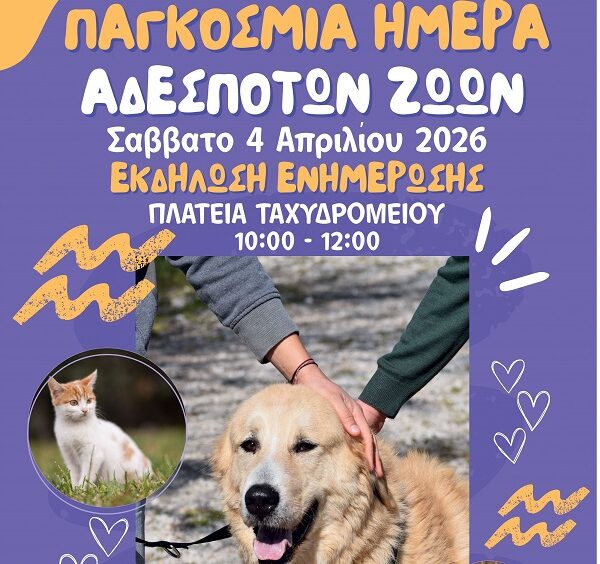 Δήμος Λαρισαίων: Ανοιχτή δράση ενημέρωσης και ευαισθητοποίησης, με αφορμή την Παγκόσμια Ημέρα για τα αδέσποτα ζώα