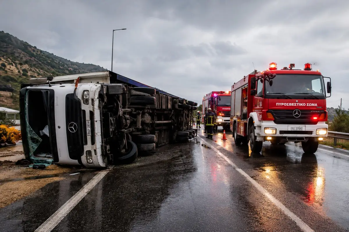 Ανατροπή φορτηγών στην Αθηνών – Λαμίας: Διακοπή κυκλοφορίας και στα δύο ρεύματα