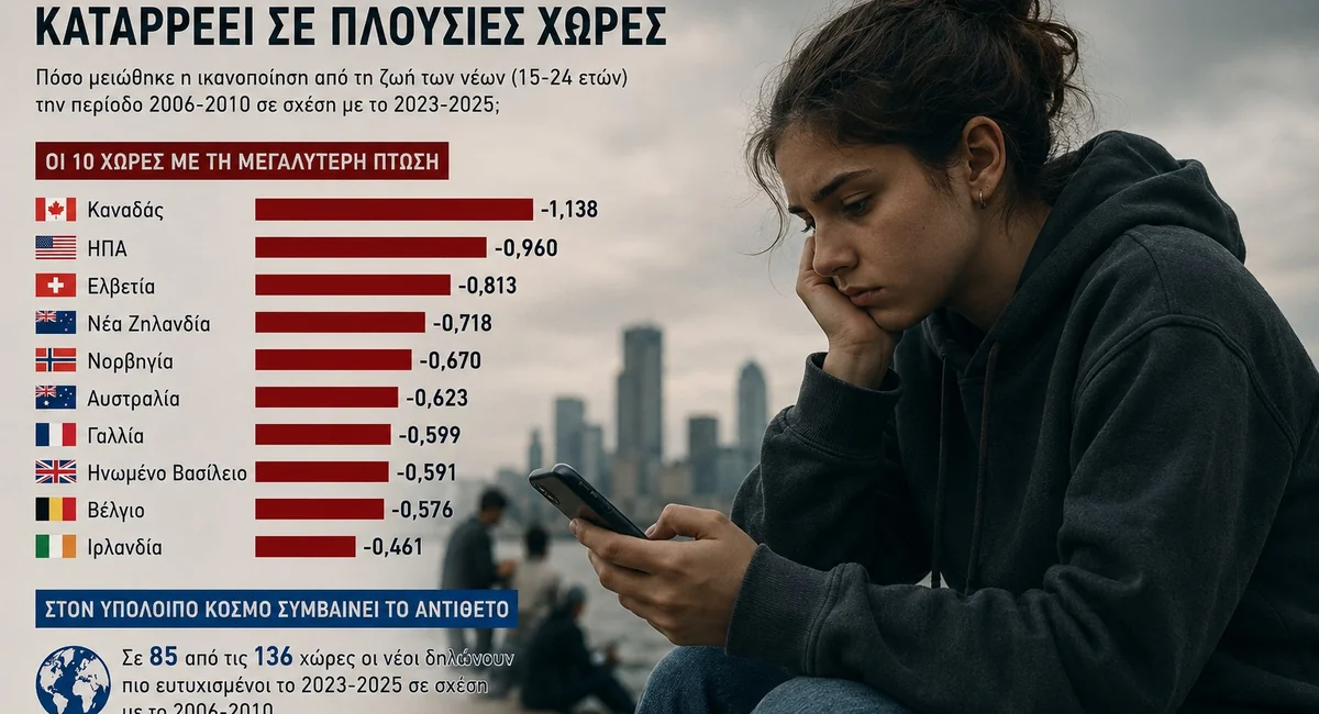 Κάτι παράξενο συμβαίνει με τους νέους στις πλούσιες χώρες – Γιατί δηλώνουν όλο και λιγότερο ευτυχισμένοι